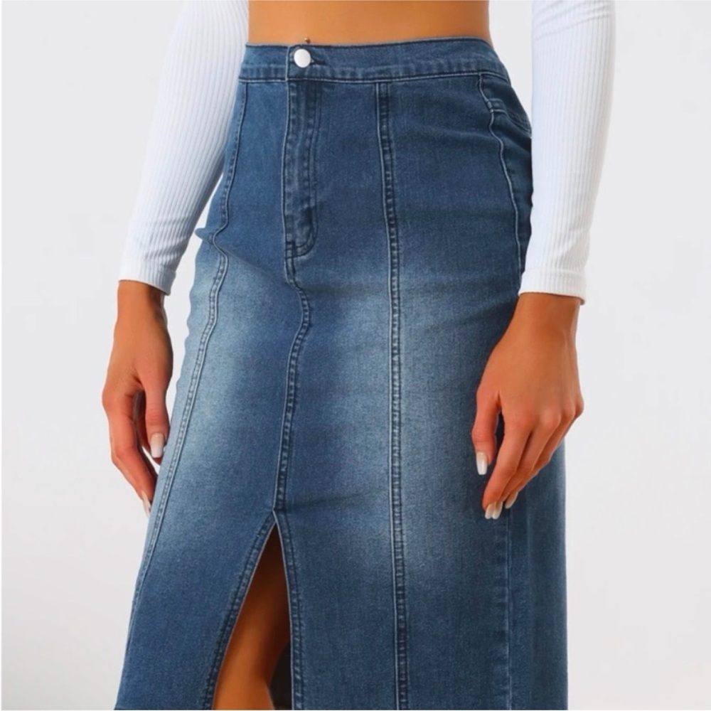 Allegra k NWT M Stretch pencil body con Denim split front skirt